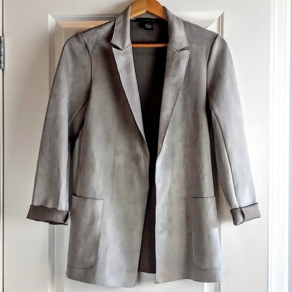 Joan Vass Jackets & Blazers - Joan Vass Grey Faux Leather Suede Raw Edge Open Jacket XS